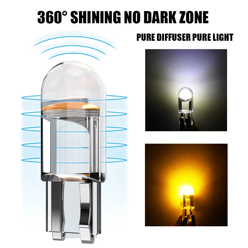 10X 2021 Newest W5W Led T10 Car Light COB Glass 6000K White Auto Automobiles License Plate Lamp Dome Read DRL Bulb Style 12V