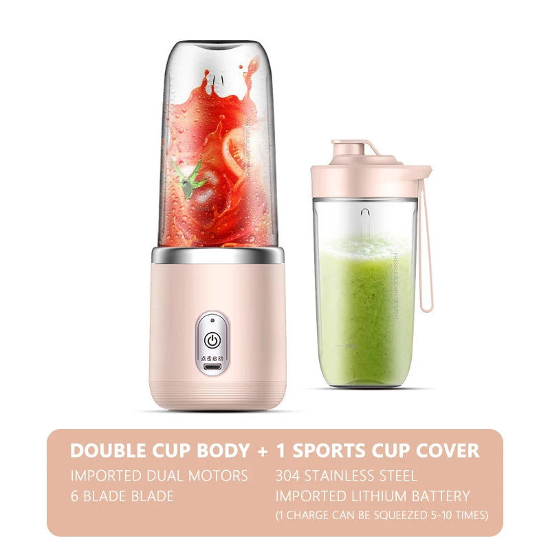 Portable Juicer Blender 400Ml Electric Fruit Juicer USB Charging Lemon Orange Fruit Juicing Cup Smoothie Blender Machine