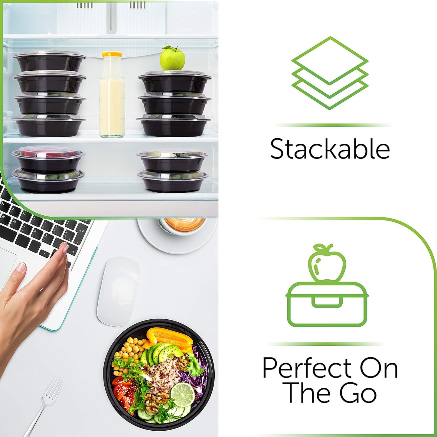 30 Pack Meal Prep Containers Reusable | Bpa-Free Plastic Meal Prep Containers - Airtight Lids, Microwave & Freezer Safe for Portion Control (30 -Pack, 24 Oz)