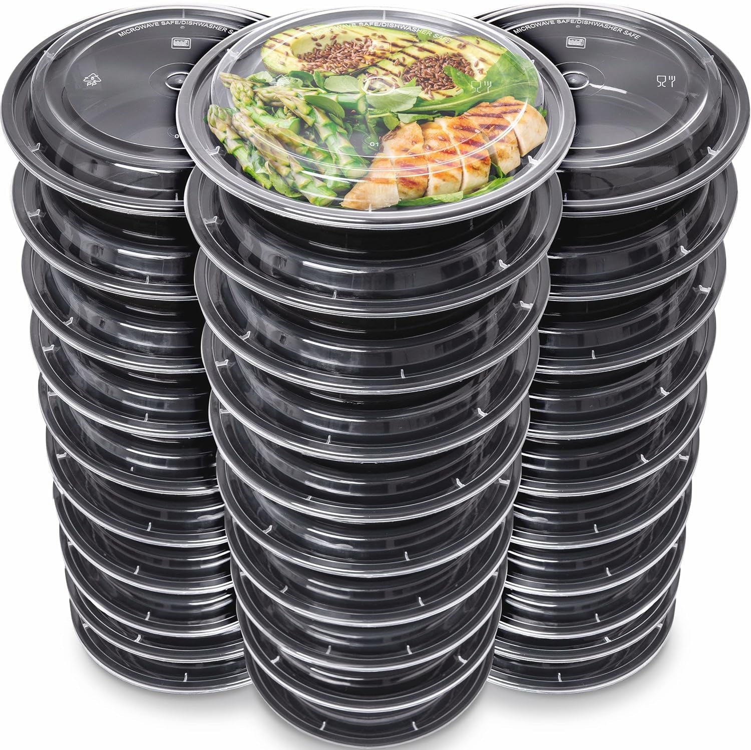30 Pack Meal Prep Containers Reusable | Bpa-Free Plastic Meal Prep Containers - Airtight Lids, Microwave & Freezer Safe for Portion Control (30 -Pack, 24 Oz)